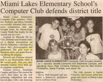 Miami Lakes Computer Club newspaper clipping